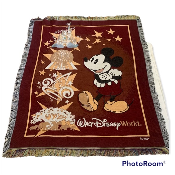 Disney Bedding Walt Disney World Throw Blanket Mickey Mouse Disney Parks Vintage Maroon Red